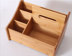 Creative Natural Bamboo Computer Desktop Living Room Office Desk Tissue Storage Box Miscellaneous Item Sorting Box
