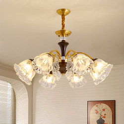 French Mid-Century Style Living Room Lamp, All-Copper Solid Wood American Retro Dining Room Chandelier, Vintage Bedroom Room Lighting Fixtures