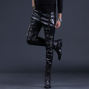 Winter new men's leather pants stage singer slim pants Knight takeaway rider plus waterproof and cold -proof pants