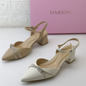 
Hasson brand fashion summer slim heels Baotou leather shoes with one-length belt rhinestone sheepskin high heel sandals