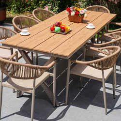 Outdoor Tables and Chairs, High-End Outdoor Villa Garden, Open-Air Balcony, Aluminum Alloy Rattan Chairs, Plastic Wood Table Combination