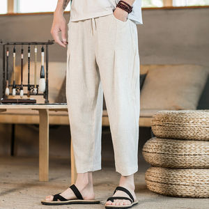 
2026 Summer New Men's Clothing Cotton and Linen Chinese Style Linen Loose Casual Pants Nine Points Small Leg Pants Large Size