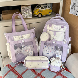 Korean-Style School Bag for Middle and High School Students, High-Quality, Large-Capacity, Lightweight, Versatile, Cute, Color-Blocking, College-Style Backpack for Girls