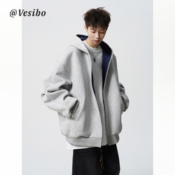 600g Heavyweight Trendy Brand Versatile Sweatshirt for Men and Women, Spring American Style Loose Fit Couple Hoodie, Color-Block Casual Jacket