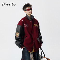 Trendy Brand Color-Block Embroidered Baseball Jacket for Men, Winter High Street Style, Cool Couple's Jacket with Retro Design, Sporty Jacket