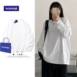 Buy One Get One Free American-Style Heavyweight Pure Cotton Long-Sleeve T-Shirt for Men, Pure White Sweatshirt for Layering, Women's Short-Sleeve Base Shirt