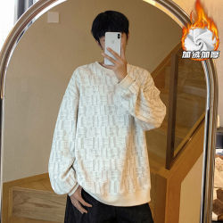 Men's velvet round neck printed sweatshirt men's loose trendy brand pullover youth street style embroidered top