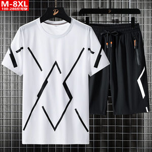 
Summer trendy fat men plus size sports and leisure breathable quick-drying ice silk short-sleeved T-shirt 5-minute pants two-piece suit