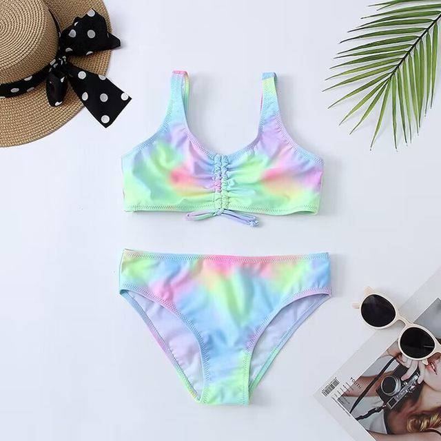 Foreign trade Girls Swimsage Swimsuit Children's Big Big Girls and Girls Fashion Dyeing Triangle Speed ​​Speed ​​Dry Bikini Swimsuit
