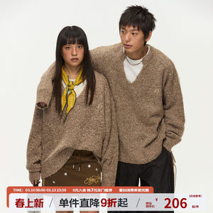 
Mr. Jiangnan NewJNXS American v-neck pullover hoop yarn sweater for men and women spring lazy loose knitted sweater top