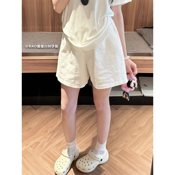 
Maternity cotton and linen shorts for summer thin summer leggings support white loose three-point wide-leg hot pants