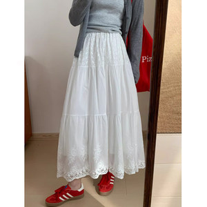 
Maternity wear white hollow embroidered skirt spring and summer new style unsupported belly adjustable Korean style mid-length umbrella skirt