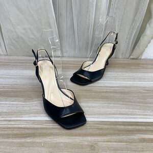 
Lady Shoes foreign trade original women's shoes new fashion square toe solid color stiletto heel shallow mouth one-word buckle fashion sandals