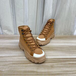 Foreign trade original single women's shoes new round toe color-blocking thick sole high-top lace-up casual shoes outdoor canvas shoes Martin boots
