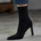 Pointed toe high-heeled short boots for women 2025 autumn and winter new black suede socks boots nude boots thick heel elastic slim boots