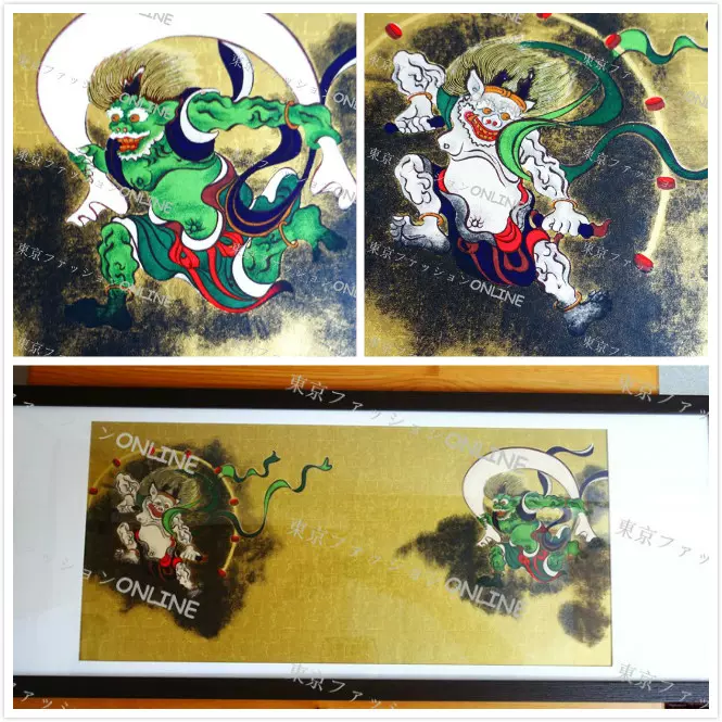 日本制直邮日式浮世绘手造画风神雷神七福神财神金粉金箔版画 Taobao