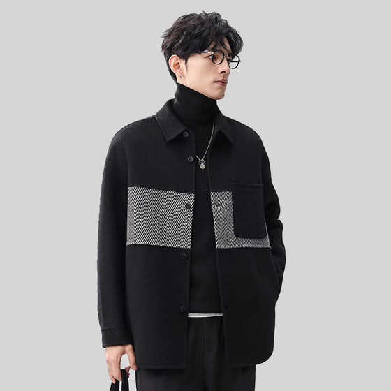 
Color-blocked wool woolen coat for men's short autumn and winter 2025 new loose trend casual double-sided wool versatile jacket