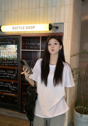 Casual White Casual Basic Short-Sleeved T-Shirt for Women, Summer Lazy Style Round Neck Loose Slimming Pullover Top