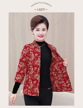 Mom's new autumn and winter warmth and three-quarter sleeve vest for elderly people standing collar middle sleeve cotton coat middle-aged and elderly large size loose top