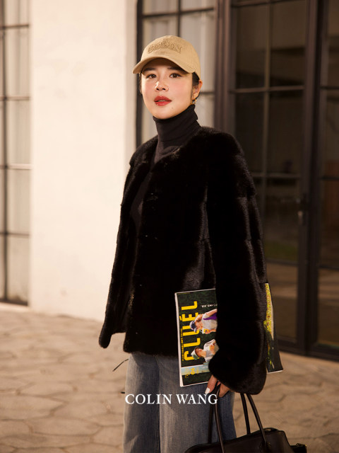 COLINWANG-Infiltrates the noble Denmark imported purple gold grade velvet mink fur integrated fur jacket