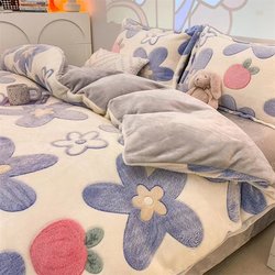 Winter Fleece Coral Fleece Duvet Cover Single Piece Thickened Double-Sided Fleece Winter Flannel Milk Fleece Duvet Cover Single Plush