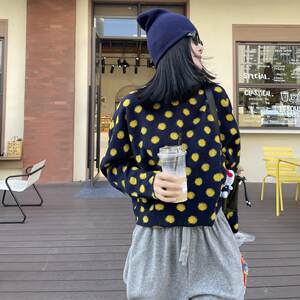 
Guzuzu original yellow and black polka dot wool bat sleeve sweater women's new autumn and winter pullover sweater
