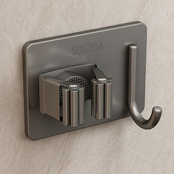 Bathroom Storage Rack Wall-Mounted Mop Holder Stainless Steel No-Drill Bathroom Cloth Mop Broom Storage Rack for Behind the Door Wall