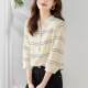 V-neck temperament floral shirt for women with 7-quarter sleeves 2024 summer new style literary fresh fashionable top printed shirt