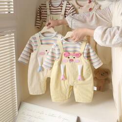 Clothes for Girls, Spring and Autumn, Baby 2026, Stylish New Cartoon Autumn Outfit, Overalls, Super Cute Two-Piece Set