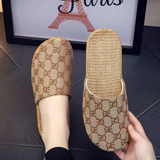 
Home high-end linen slippers for summer breathable sweat-absorbing EVA soft-soled wooden floor silent home shoes for men and women