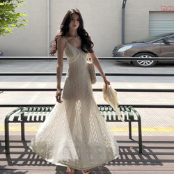 French Lace Suspender Dress for Women Summer 2025 New Style High-End Elegant and Beautiful Seaside Vacation Long Dress