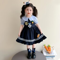 Judy Girls' Dress Summer 2026 New Baby Princess Dress Bunny Police Officer Outfit Children's Summer Dress