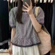 Korean style fashionable lace plaid short-sleeved shirt for women 2025 summer new versatile slim and small top
