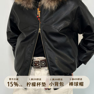 7773M New Xueli Cloud Fiber Cotton Dreamcatcher Heavy Retro Leather Jacket PU Men and Women's Same Warm Real Hair
