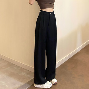 
Black suit pants for women, autumn and winter style for fat girls, mm high-waisted, loose, slim, wide-leg casual pants, pear-shaped body pants