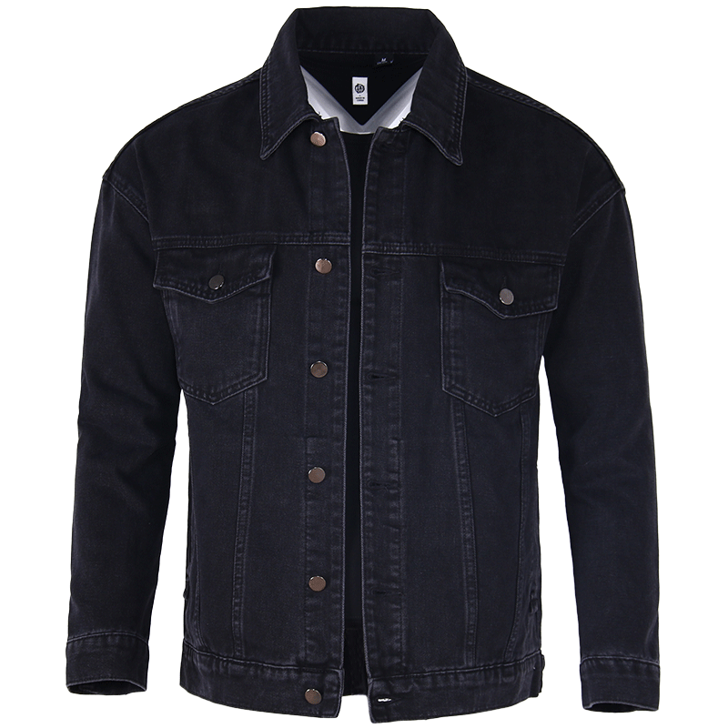 V-platform black denim jacket men's loose large size 2025 autumn and winter thick men's jacket plus velvet thickened denim jacket