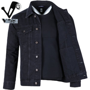 
V-platform black denim jacket men's loose jacket 2025 autumn new casual versatile large size denim jacket men's trendy