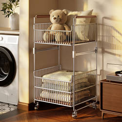 Dirty Laundry Basket Trolley for Home Use, Floor-Standing Double-Layer Storage Rack for Living Room, Bathroom, and Balcony