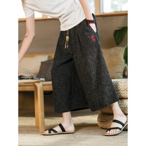 
Chinese style linen men's shorts summer casual loose crop pants large size trendy cotton linen crop harem pants