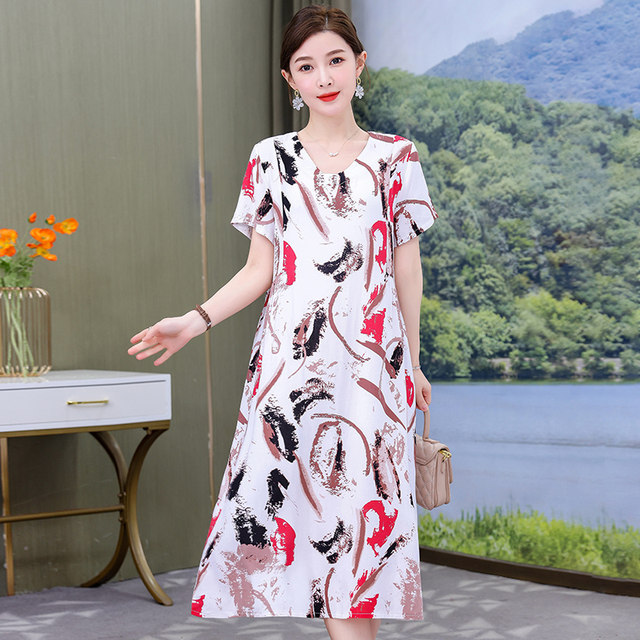 New mother summer cotton silk dress middle-aged and elderly people's ...