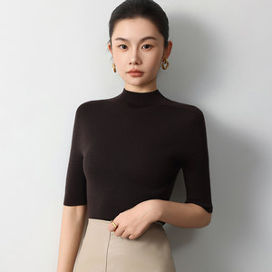 Summer German Yangtze yarn Shima Seiki seamless 100% wool half turtleneck base thin high-end mid-sleeve cardigan