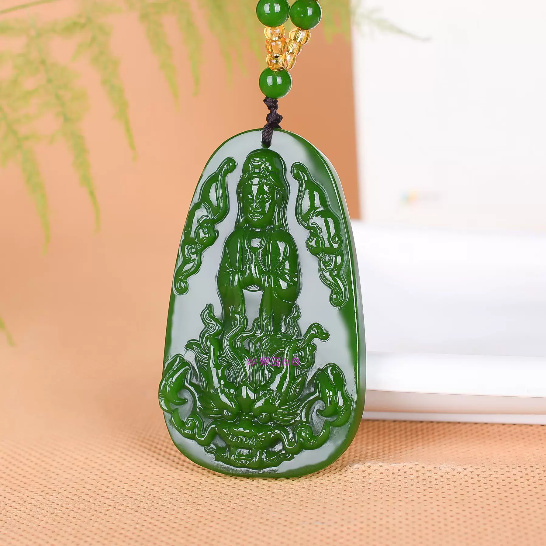 新疆和田玉站观音吊坠碧玉骑龙乘龙观音玉牌白玉龙头玉观音男挂件