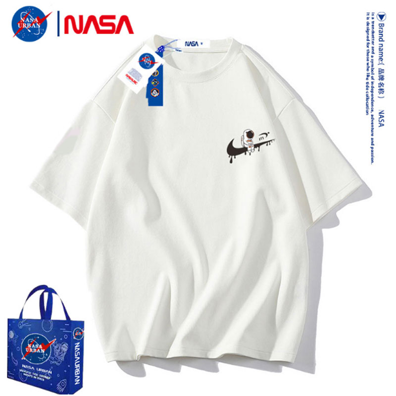 NASA URBAN联名款纯棉打球跑步运动男女短袖t恤短裤套装夏季蓝6
