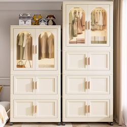 German Wardrobe for Home Use, No Installation Required, Cream Style, Multi-Layer, Large Capacity, Thickened, Foldable, High Aesthetic Value, Small Wardrobe for Children