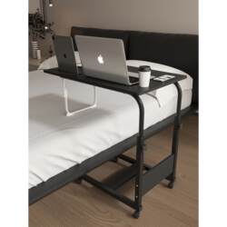 Bedside Table, Laptop Table, Office Dining and Study Table, Bedroom Desk, Movable Simple Table with Foldable Support Legs