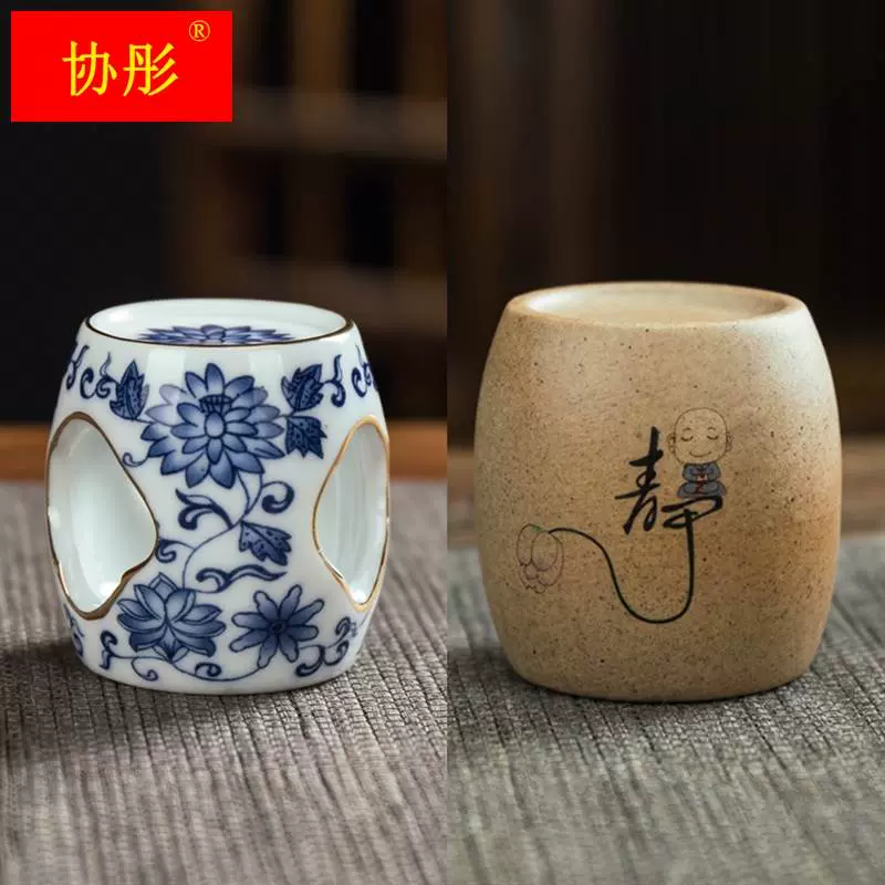 创意描金青花盖置中式放茶壶盖碗盖子配件陶瓷壶盖托茶具茶道零配 