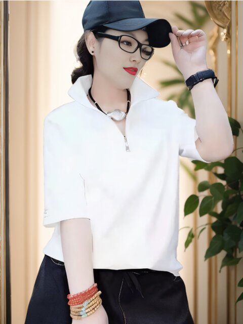 New summer European and American gradient contrast color women's short-sleeved T-shirt