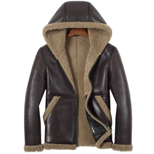
New hooded fur one-piece men's leather jacket original coat leather jacket fur wool lamb wool shearing