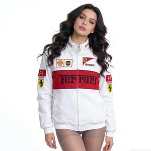 
F1 embroidered racing suit for men and women, full style 10,000 needle embroidery couple American cycling suit, college same style cotton suit