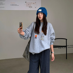 Lin Daxiao Slightly Chubby Two-Color Fleece Printed Sweatshirt for Women, Autumn and Winter 2025 New Style, Plus-Size Korean-Style Loose Top